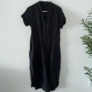 Saks Fifth Avenue Black Short-Sleeve Midi Button-Front Dress